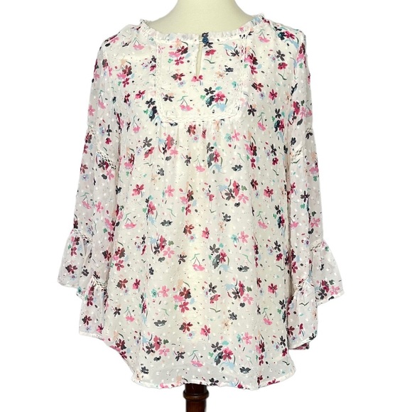 Matilda Jane Blouse Womens Medium M Cream Floral What’s Up Buttercup Swiss Dot - Picture 2 of 11